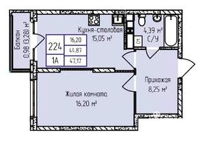 1-к квартира, строящийся дом, 47м2, 15/17 этаж