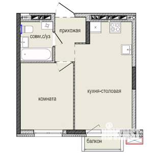 1-к квартира, строящийся дом, 35м2, 3/16 этаж