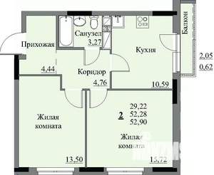 2-к квартира, вторичка, 54м2, 15/17 этаж