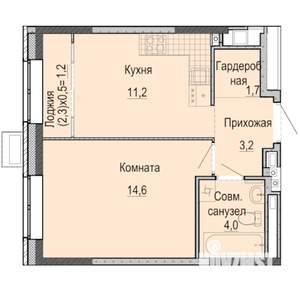 1-к квартира, строящийся дом, 36м2, 24/25 этаж