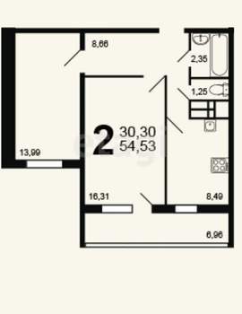 2-к квартира, вторичка, 55м2, 15/16 этаж