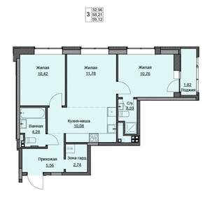2-к квартира, строящийся дом, 60м2, 17/17 этаж