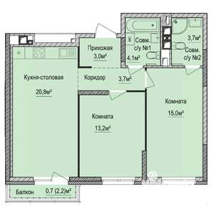 2-к квартира, строящийся дом, 64м2, 9/17 этаж
