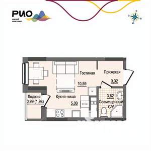 Студия квартира, вторичка, 23м2, 12/17 этаж