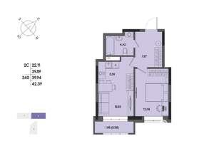 2-к квартира, вторичка, 40м2, 7/17 этаж