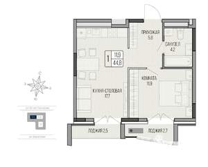 1-к квартира, вторичка, 45м2, 3/9 этаж