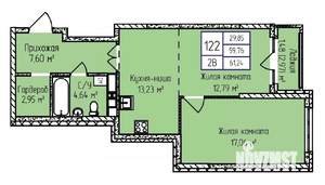 2-к квартира, строящийся дом, 61м2, 9/17 этаж