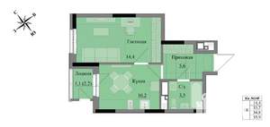 1-к квартира, вторичка, 35м2, 10/17 этаж