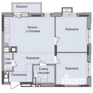 2-к квартира, строящийся дом, 55м2, 6/17 этаж
