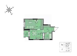 1-к квартира, вторичка, 35м2, 7/17 этаж