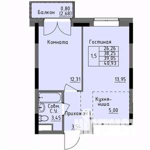 1-к квартира, строящийся дом, 39м2, 11/17 этаж