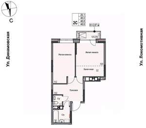 2-к квартира, строящийся дом, 47м2, 4/17 этаж