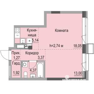 Студия квартира, строящийся дом, 47м2, 6/23 этаж