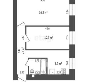 2-к квартира, вторичка, 43м2, 2/2 этаж