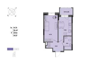 1-к квартира, вторичка, 38м2, 2/17 этаж