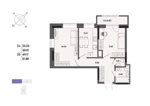 2-к квартира, вторичка, 49м2, 3/17 этаж
