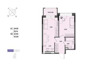2-к квартира, вторичка, 42м2, 5/17 этаж