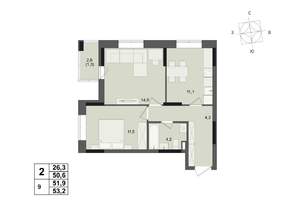 2-к квартира, строящийся дом, 52м2, 2/17 этаж