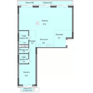 2-к квартира, строящийся дом, 95м2, 8/8 этаж