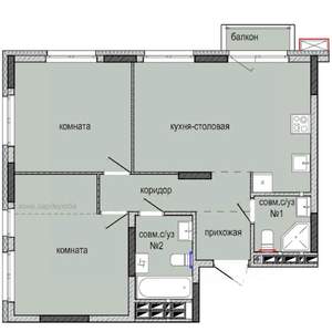 2-к квартира, строящийся дом, 61м2, 4/16 этаж