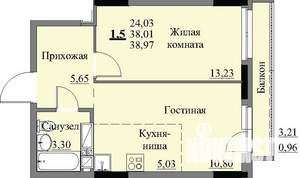 1-к квартира, строящийся дом, 41м2, 15/17 этаж
