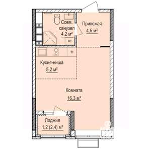 Студия квартира, строящийся дом, 31м2, 2/17 этаж