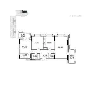 3-к квартира, строящийся дом, 98м2, 10/17 этаж