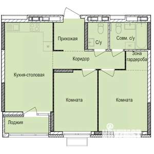 2-к квартира, строящийся дом, 57м2, 8/17 этаж