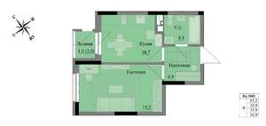 1-к квартира, вторичка, 36м2, 6/17 этаж