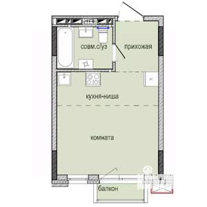 Студия квартира, строящийся дом, 26м2, 7/16 этаж