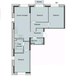 3-к квартира, строящийся дом, 72м2, 2/17 этаж