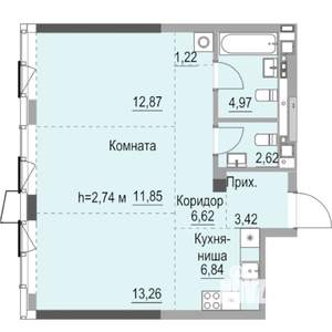 Студия квартира, строящийся дом, 65м2, 15/23 этаж