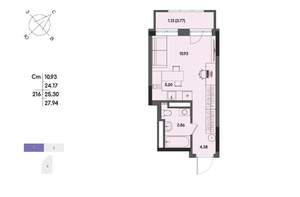 Студия квартира, вторичка, 25м2, 16/17 этаж