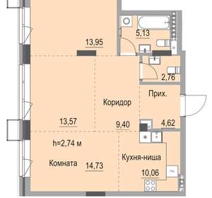 Студия квартира, вторичка, 74м2, 7/23 этаж