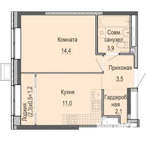 1-к квартира, строящийся дом, 36м2, 16/25 этаж