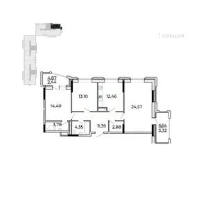 3-к квартира, строящийся дом, 98м2, 3/17 этаж
