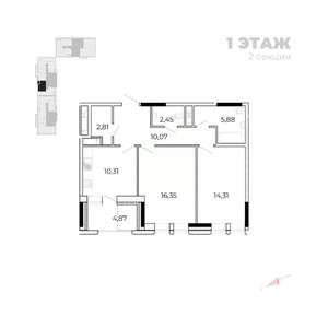 2-к квартира, вторичка, 67м2, 1/17 этаж