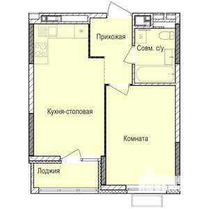 1-к квартира, строящийся дом, 38м2, 16/17 этаж