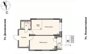 2-к квартира, строящийся дом, 51м2, 3/17 этаж