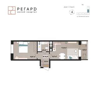 2-к квартира, вторичка, 42м2, 6/17 этаж