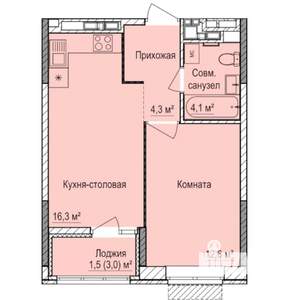 1-к квартира, строящийся дом, 39м2, 15/17 этаж
