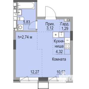 Студия квартира, строящийся дом, 38м2, 7/23 этаж