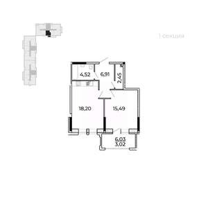 1-к квартира, строящийся дом, 54м2, 10/17 этаж