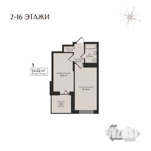 1-к квартира, вторичка, 55м2, 2/17 этаж