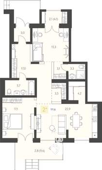 2-к квартира, строящийся дом, 112м2, 1/16 этаж