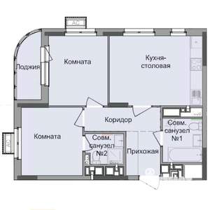 2-к квартира, строящийся дом, 54м2, 14/17 этаж