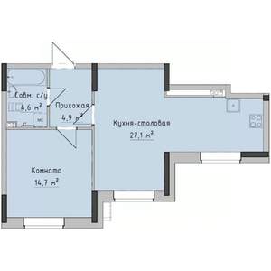 1-к квартира, строящийся дом, 52м2, 1/17 этаж