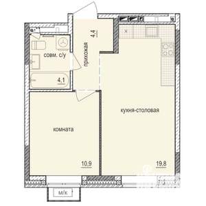 1-к квартира, строящийся дом, 39м2, 2/14 этаж