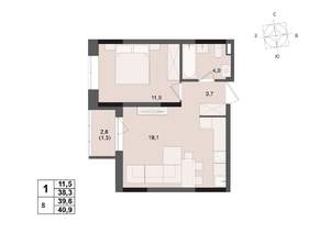 1-к квартира, строящийся дом, 40м2, 2/17 этаж