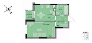 1-к квартира, вторичка, 36м2, 7/17 этаж